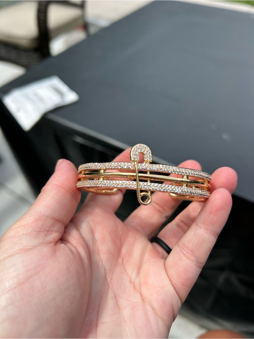🔥$2 Gold-Tone Pave Safety Pin Bangle Bracelet - Women's Jewelry